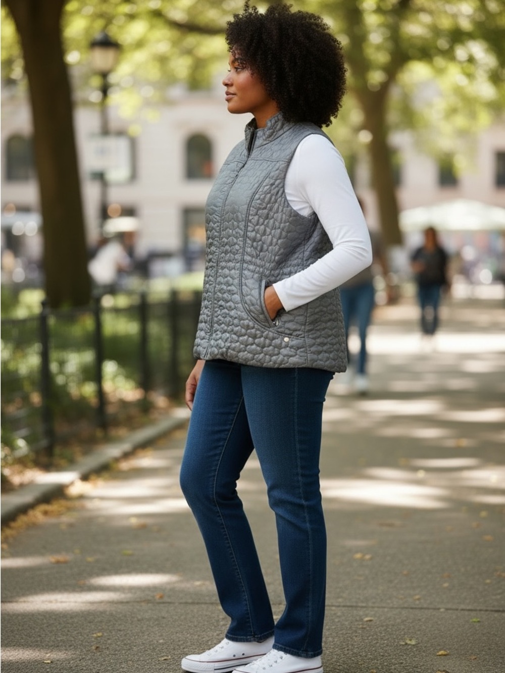 Jane Ashley Quilted Sleeveless Puffer Vest in Charcoal ((NWOT))